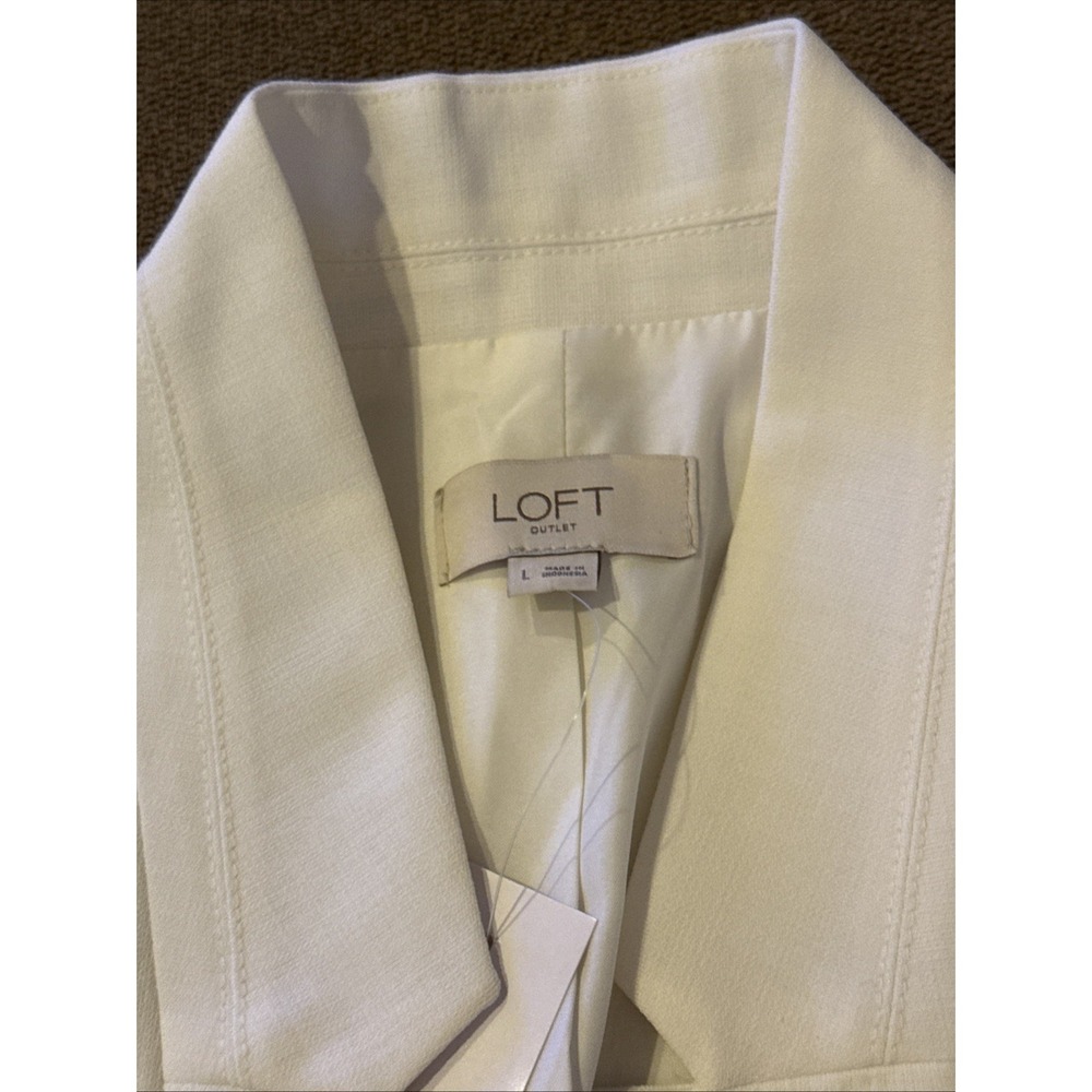 LOFT Outlet Women's Ivory Open Front Blazer Jacket Polyester Lined Large (AH) - Picture 6 of 8